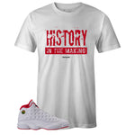 White Crew Neck HISTORY IN THE MAKING T-shirt To Match Air Jordan Retro 13 HISTORY OF FLIGHT
