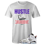 White Crew Neck HUSTLE T-shirt To Match Air Jordan Retro 6 Flint