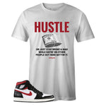 White Crew Neck HUSTLE T-shirt To Match Air Jordan Retro 1 OG Gym Red