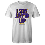 White Crew Neck JAY'D UP T-shirt To Match Air Jordan Retro 13 Lakers