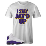 White Crew Neck JAY'D UP T-shirt To Match Air Jordan Retro 13 Lakers