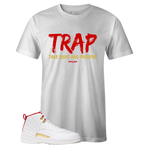 White Crew Neck TRAP T-shirt To Match Air Jordan Retro 12 Fiba