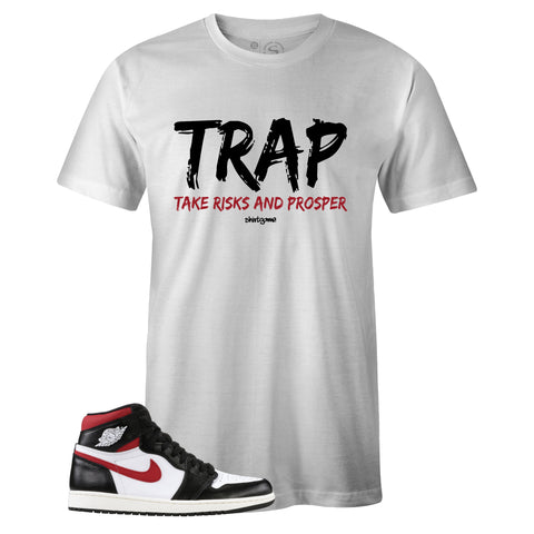 White Crew Neck TRAP T-shirt To Match Air Jordan Retro 1 OG Gym Red