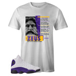 White Crew Neck ZEUS T-shirt To Match Air Jordan Retro 13 Lakers