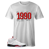 White Crew Neck 1990 T-shirt to Match Air Jordan Retro 5 Fire Red