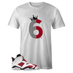 White Crew Neck SIX T-shirt to Match Air Jordan Retro 6 Carmine