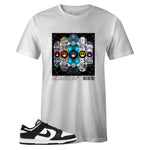 White Crew Neck BOARD AF T-shirt to Match Nike SB Dunk Low Black White