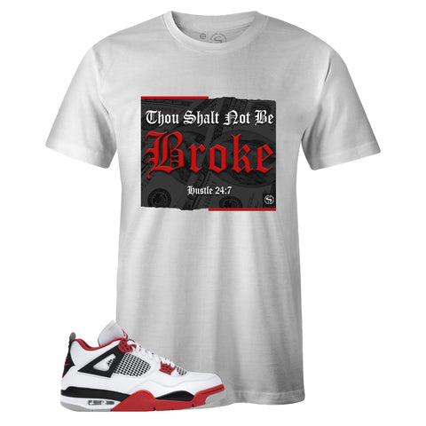White Crew Neck BROKE T-shirt to Match Air Jordan Retro 4 Fire Red