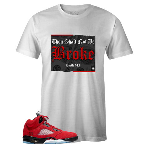 White Crew Neck BROKE T-shirt to Match Air Jordan Retro 5 Raging Bull