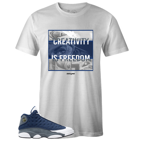 White Crew Neck CREATIVITY T-shirt to Match Air Jordan Retro 13 Flint