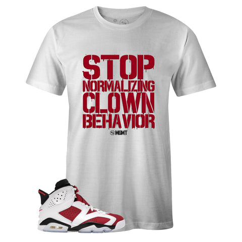 White Crew Neck CLOWN BEHAVIOR T-shirt to Match Air Jordan Retro 6 Carmine