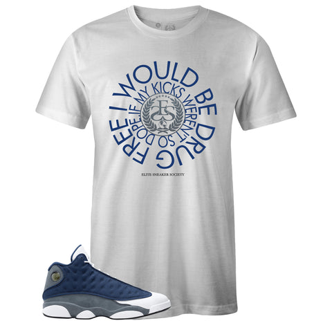 White Crew Neck DRUG FREE T-shirt to Match Air Jordan Retro 13 Flint