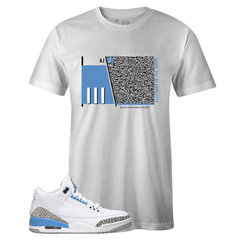 White Crew Neck ELEPHANT IN THE ROOM T-shirt To Match Air Jordan Retro 3 UNC