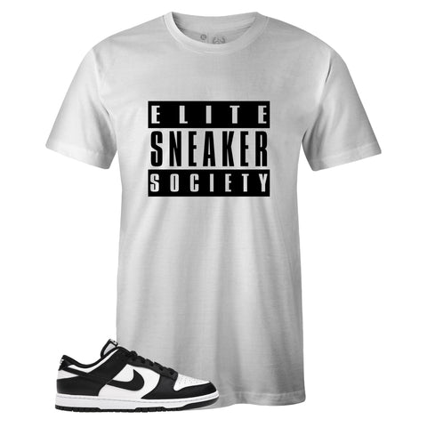 White Crew Neck ELITE SNEAKER SOCIETY T-shirt to Match Nike SB Dunk Low Black White