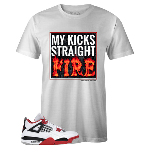 White Crew Neck STRAIGHT FIRE T-shirt to Match Air Jordan Retro 4 Fire Red
