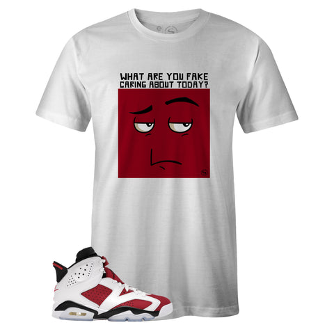 White Crew Neck FAKE CARING T-shirt to Match Air Jordan Retro 6 Carmine