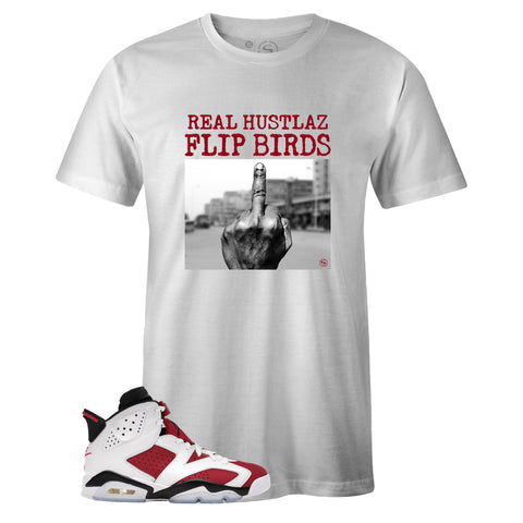 White Crew Neck FLIP BIRDS T-shirt to Match Air Jordan Retro 6 Carmine