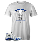 White Crew Neck GOAT T-shirt to Match Air Jordan Retro 14 Hyper Royal