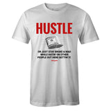 White Crew Neck HUSTLE T-shirt to Match Air Jordan Retro 5 Fire Red