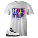White Crew Neck HUSTLE T-shirt to Match Air Jordan Retro 5 Alternate Bel Air