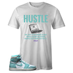 White Crew Neck HUSTLE T-shirt To Match Air Jordan Retro 1 OG Turbo Green