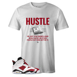 White Crew Neck HUSTLE T-shirt to Match Air Jordan Retro 6 Carmine