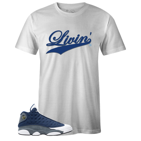 White Crew Neck LIVIN' T-shirt to Match Air Jordan Retro 13 Flint