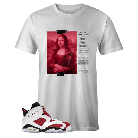 White Crew Neck MONA LISA T-shirt to Match Air Jordan Retro 6 Carmine