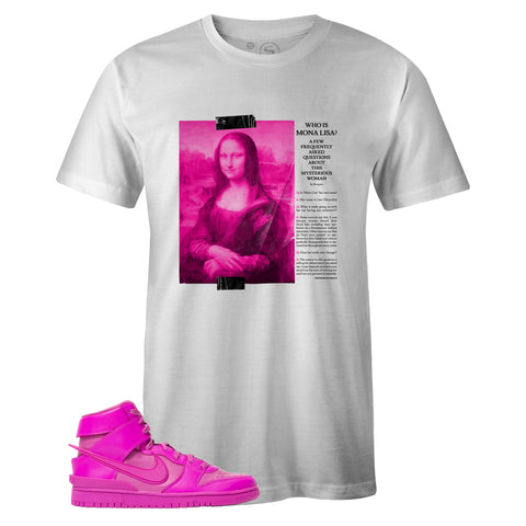White Crew Neck MONA LISA T-shirt to Match Ambush x Nike Dunk High Lethal Pink