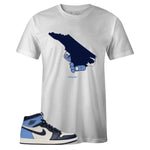 White Crew Neck NORTH KLAK T-shirt To Match Air Jordan Retro 1 OG Obsidian UNC