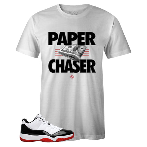 White Crew Neck PAPER CHASER T-shirt to Match Concord Bred 11