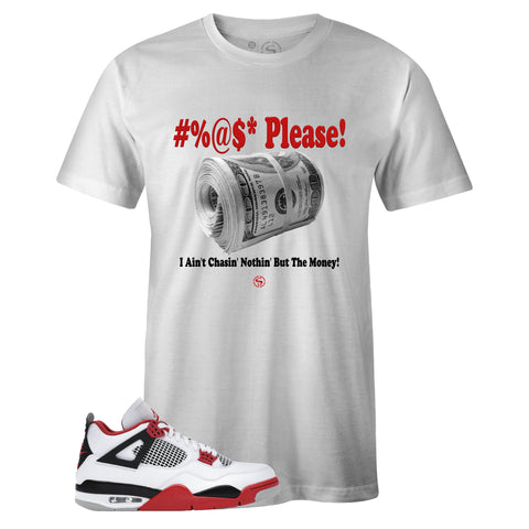 White Crew Neck PLEASE T-shirt to Match Air Jordan Retro 4 Fire Red