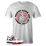 White Crew Neck ROCKIN KICKS T-shirt to Match Air Jordan Retro 4 Fire Red