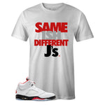 White Crew Neck SAME ISH DIFFERENT J's T-shirt to Match Air Jordan Retro 5 Fire Red