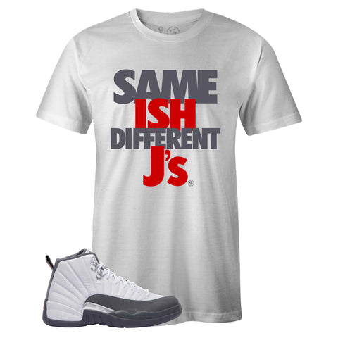 White Crew Neck SAME ISH DIFFERENT J's T-shirt To Match Air Jordan Retro 12 White Dark Grey