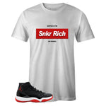 White Crew Neck SNKR RICH Box Logo T-shirt to Match Bred 11