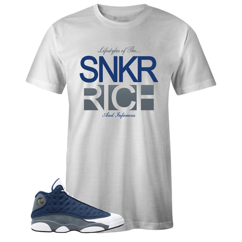 White Crew Neck SNKR RICH Lifestyle T-shirt to Match Air Jordan Retro 13 Flint