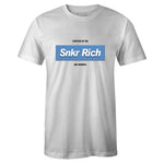 White Crew Neck SNKR RICH Box Logo T-shirt to Match Air Jordan Retro 1 University Blue
