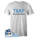 White Crew Neck TRAP T-shirt to Match Air Jordan Retro 1 University Blue