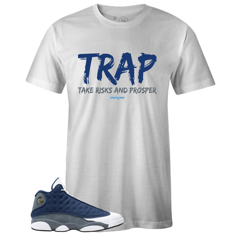 White Crew Neck TRAP T-shirt to Match Air Jordan Retro 13 Flint