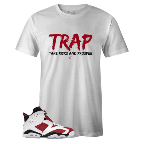 White Crew Neck TRAP T-shirt to Match Air Jordan Retro 6 Carmine