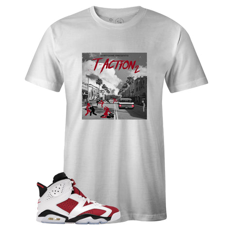 White Crew Neck T-ACTION 2 T-shirt to Match Air Jordan Retro 6 Carmine
