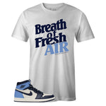 White Crew Neck FRESH AIR T-shirt To Match Air Jordan Retro 1 OG Obsidian UNC