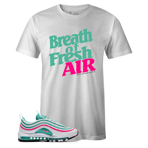 White Crew Neck BREATH OF FRESH AIR T-shirt To Match Nike Air Max 97 South Beach