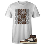 White Crew Neck DOPE SOLES T-shirt To Match Air Jordan Retro 1 Travis Scott