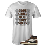 White Crew Neck DOPE SOLES T-shirt To Match Air Jordan Retro 1 Travis Scott
