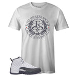 White Crew Neck ELITE SNEAKER SOCIETY T-shirt To Match Air Jordan Retro 12 White Dark Grey