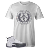 White Crew Neck ELITE SNEAKER SOCIETY T-shirt To Match Air Jordan Retro 12 White Dark Grey
