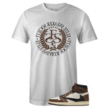 White Crew Neck ELITE SNEAKER SOCIETY T-shirt To Match Air Jordan Retro 1 Travis Scott
