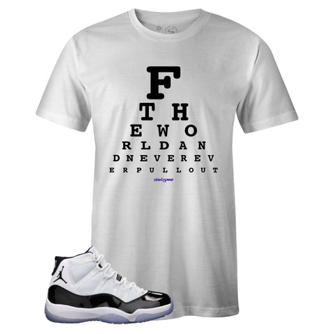 White Crew Neck EYE CHART T-shirt to Match Air Jordan Retro 11 CONCORD